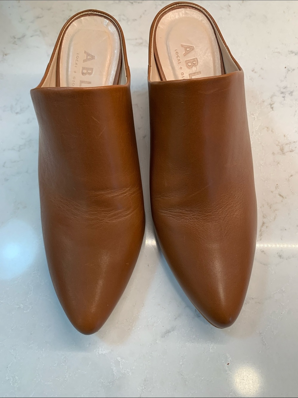 Able Tan Leather Heel Mule Clogs Size 8.5 - Picture 3 of 8
